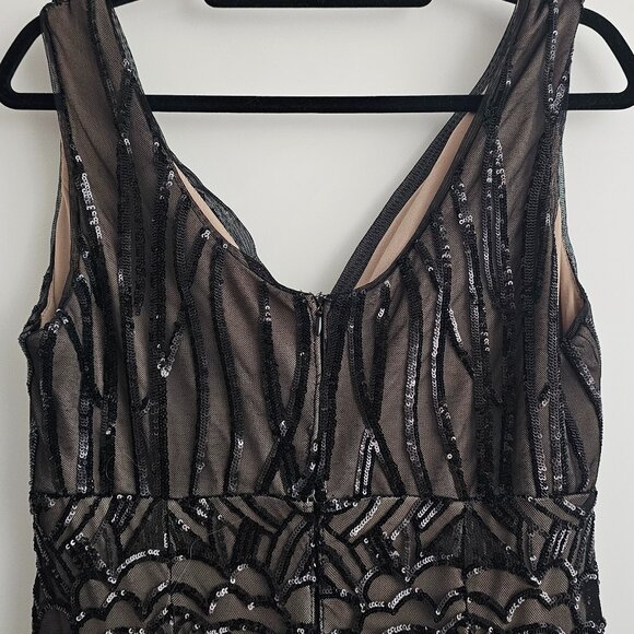 R & M Richards Sleeveless V-Neck Godet Skirt Embellished Long Sequin Dress - Picture 8 of 15